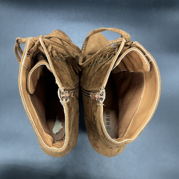 Torrid Womens 10 Brown Suede Lace Up Heeled Combat Booties - Picture 7 of 9